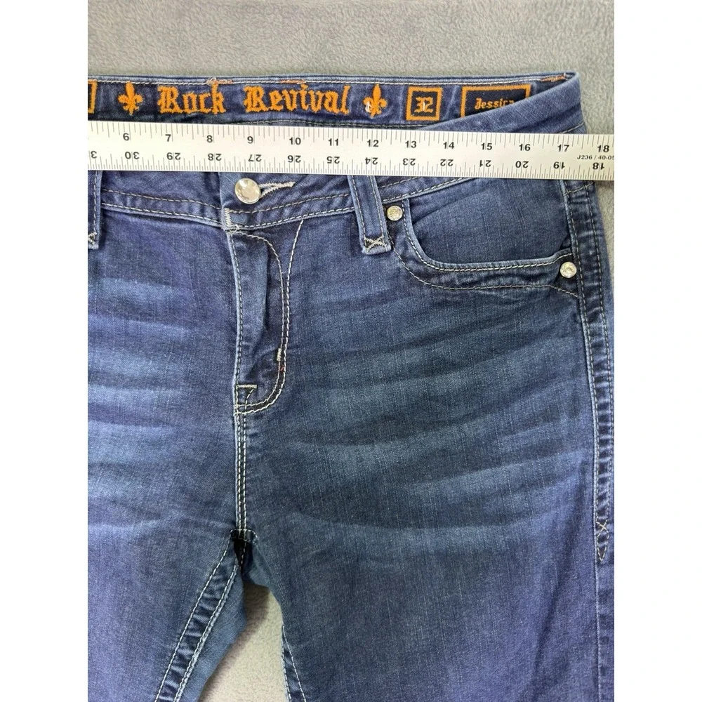 Rock Revival Jeans Womens 32 Blue Dark Wash Jessica Mid Rise Curvy Straight